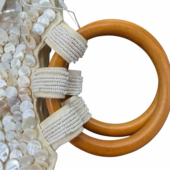 Bohemian Embellished/Seashell Beaded Clutch/Wooden Top Handle/Shell Purse - Picture 4 of 14